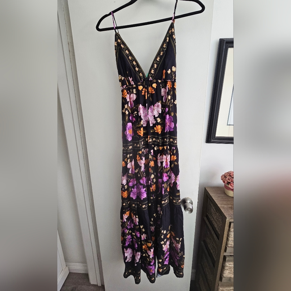 Floral Maxi Dress - Black and Purple